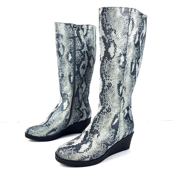 Aerosoles Brenna Knee High Wedge Boots Grey Snake Print Size 7.5M - Picture 1 of 11